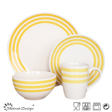 Conjunto de Jantar de Cerâmica 16PCS com Desenho Amarelo Pintado à Mão